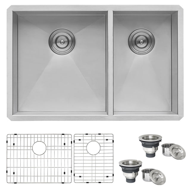 Ruvati 29-inch Undermount 60/40 Double Bowl Zero Radius 16 Gauge Stainless Steel Kitchen Sink - RVH7200 Ruvati