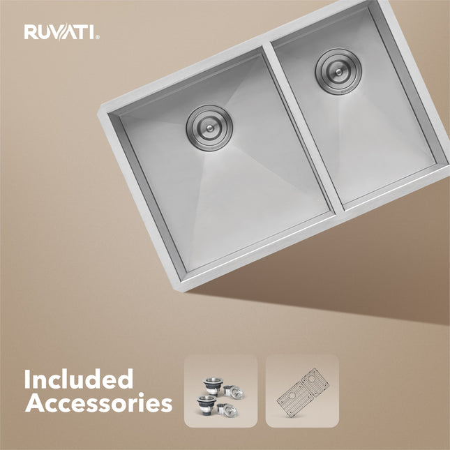 Ruvati 29-inch Undermount 60/40 Double Bowl Zero Radius 16 Gauge Stainless Steel Kitchen Sink - RVH7200 Ruvati