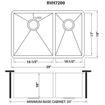Ruvati 29-inch Undermount 60/40 Double Bowl Zero Radius 16 Gauge Stainless Steel Kitchen Sink - RVH7200 Ruvati