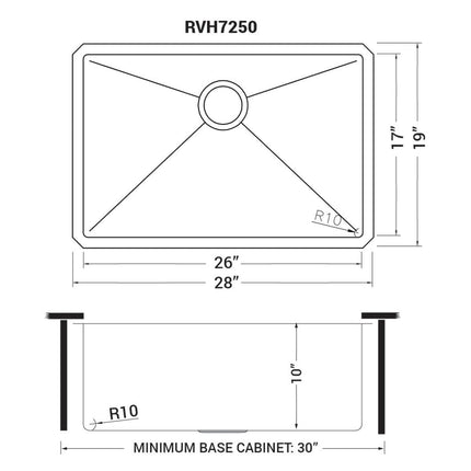 Ruvati 28-inch Undermount 16 Gauge Stainless Steel Kitchen Sink Rounded Corners Single Bowl - RVH7250 Ruvati