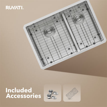 Ruvati 28-inch Low-Divide Undermount 60/40 Double Bowl Rounded Corners 16 Gauge Stainless Steel Kitchen Sink - RVH7255 Ruvati