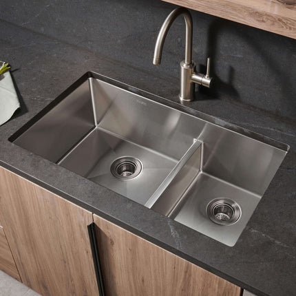 Ruvati 28-inch Low-Divide Undermount 60/40 Double Bowl Rounded Corners 16 Gauge Stainless Steel Kitchen Sink - RVH7255 Ruvati