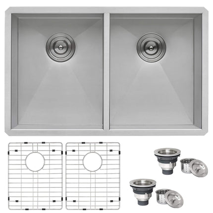 Ruvati 30-inch Undermount 50/50 Double Bowl Zero Radius 16 Gauge Stainless Steel Kitchen Sink - RVH7350 Ruvati
