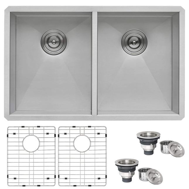 Ruvati 30-inch Undermount 50/50 Double Bowl Zero Radius 16 Gauge Stainless Steel Kitchen Sink - RVH7350 Ruvati