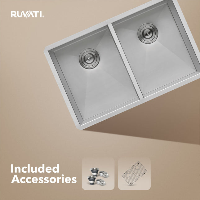 Ruvati 30-inch Undermount 50/50 Double Bowl Zero Radius 16 Gauge Stainless Steel Kitchen Sink - RVH7350 Ruvati