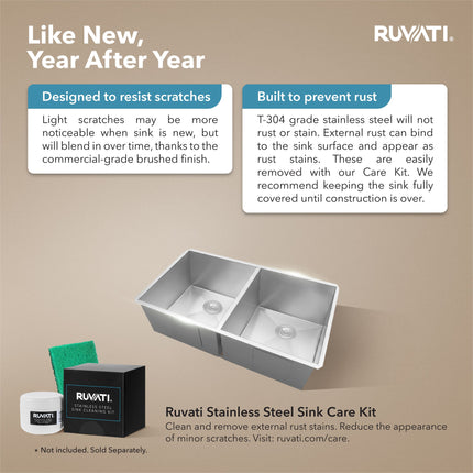 Ruvati 30-inch Undermount 50/50 Double Bowl Zero Radius 16 Gauge Stainless Steel Kitchen Sink - RVH7350 Ruvati