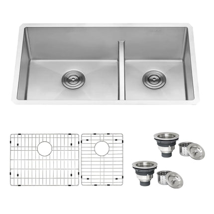 Ruvati 30-inch Low-Divide Undermount Rounded Corners 60/40 Double Bowl 16 Gauge Stainless Steel Kitchen Sink - RVH7357 Ruvati