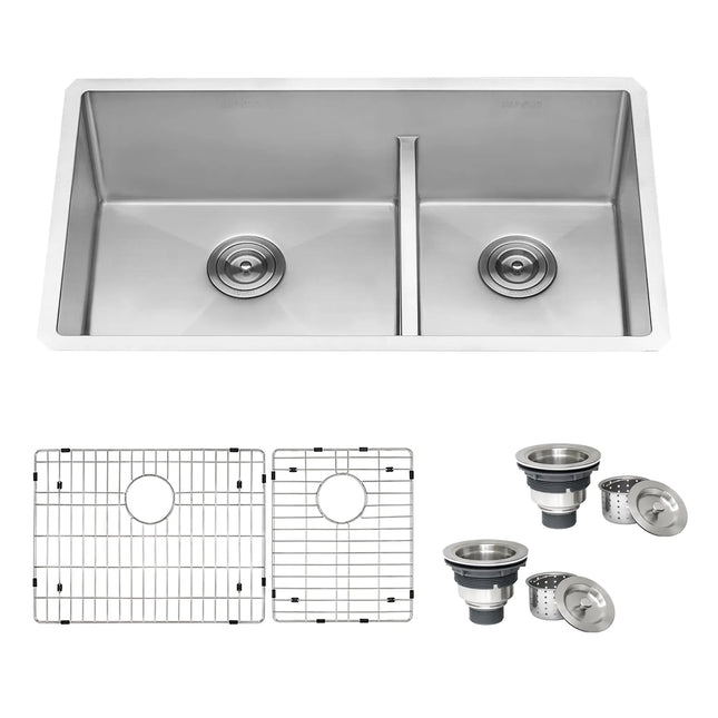 Ruvati 30-inch Low-Divide Undermount Rounded Corners 60/40 Double Bowl 16 Gauge Stainless Steel Kitchen Sink - RVH7357 Ruvati