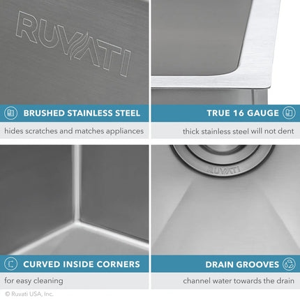 Ruvati 30-inch Low-Divide Undermount Rounded Corners 60/40 Double Bowl 16 Gauge Stainless Steel Kitchen Sink - RVH7357 Ruvati
