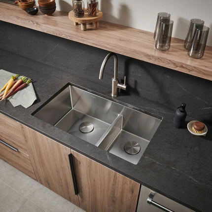 Ruvati 30-inch Low-Divide Undermount Rounded Corners 60/40 Double Bowl 16 Gauge Stainless Steel Kitchen Sink - RVH7357 Ruvati