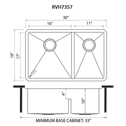 Ruvati 30-inch Low-Divide Undermount Rounded Corners 60/40 Double Bowl 16 Gauge Stainless Steel Kitchen Sink - RVH7357 Ruvati