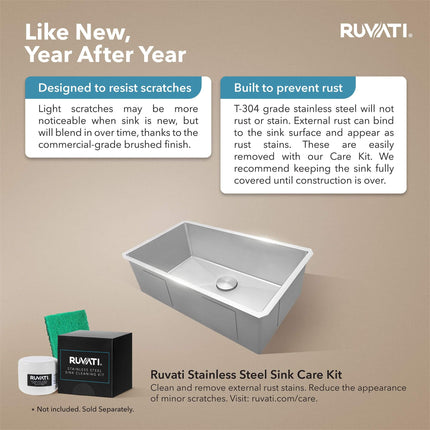 Ruvati 32-inch Undermount 16 Gauge Rounded Corners Kitchen Sink Stainless Steel Single Bowl - RVH7400 Ruvati