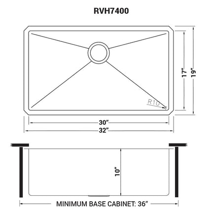 Ruvati 32-inch Undermount 16 Gauge Rounded Corners Kitchen Sink Stainless Steel Single Bowl - RVH7400 Ruvati