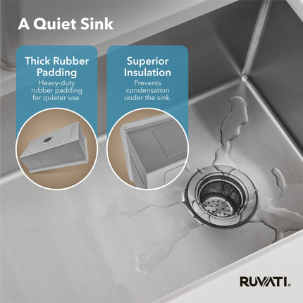 Ruvati 32-inch Low-Divide Undermount 50/50 Double Bowl 16 Gauge Rounded Corners Stainless Steel Kitchen Sink - RVH7411 Ruvati