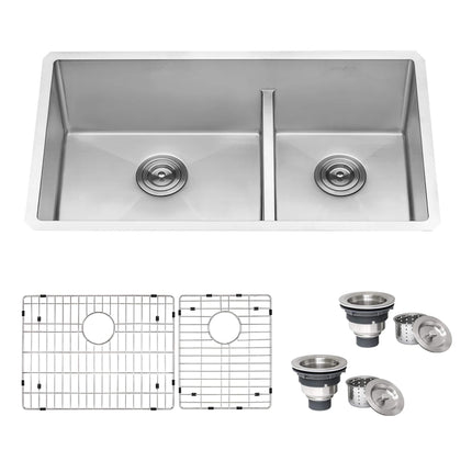 Ruvati 36-inch Low-Divide Undermount 60/40 Double Bowl 16 Gauge Stainless Steel Kitchen Sink - RVH7417 Ruvati