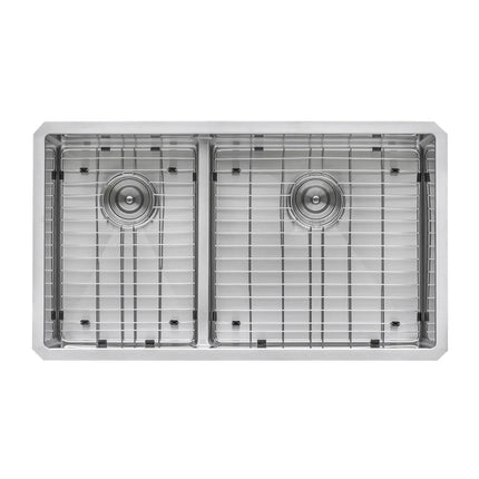 Ruvati 33-inch Low-Divide Undermount 40/60 Double Bowl 16 Gauge Rounded Corners Stainless Steel Kitchen Sink - RVH7418 Ruvati