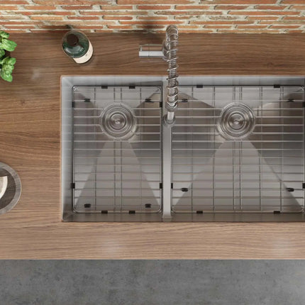 Ruvati 33-inch Low-Divide Undermount 40/60 Double Bowl 16 Gauge Rounded Corners Stainless Steel Kitchen Sink - RVH7418 Ruvati
