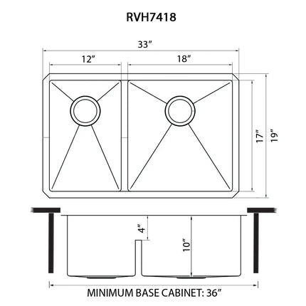 Ruvati 33-inch Low-Divide Undermount 40/60 Double Bowl 16 Gauge Rounded Corners Stainless Steel Kitchen Sink - RVH7418 Ruvati