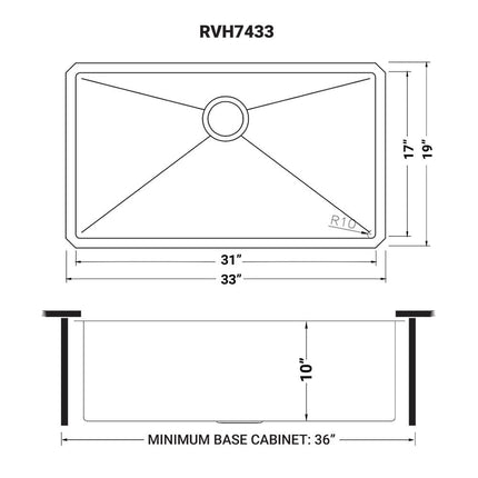 Ruvati 33-inch Undermount 16 Gauge Rounded Corners Large Kitchen Sink Stainless Steel Single Bowl - RVH7433 Ruvati