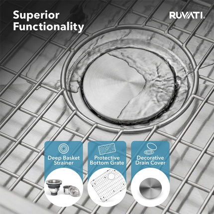 Ruvati 35-inch Undermount 16 Gauge Rounded Corners Large Kitchen Sink Stainless Steel Single Bowl - RVH7466 Ruvati