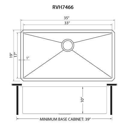 Ruvati 35-inch Undermount 16 Gauge Rounded Corners Large Kitchen Sink Stainless Steel Single Bowl - RVH7466 Ruvati