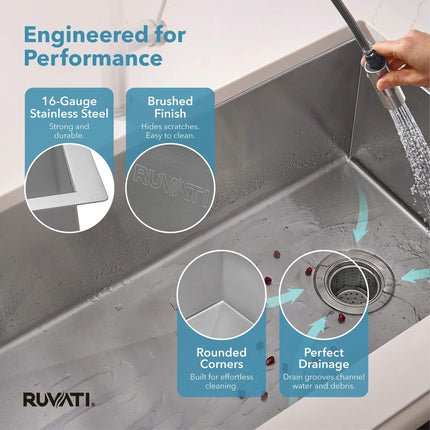 Ruvati 27-inch Slope Bottom Offset Drain Undermount Kitchen Sink Single Bowl Stainless Steel - RVH7470 Ruvati
