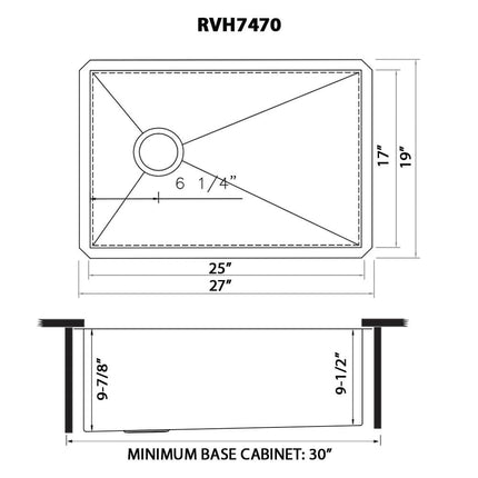Ruvati 27-inch Slope Bottom Offset Drain Undermount Kitchen Sink Single Bowl Stainless Steel - RVH7470 Ruvati