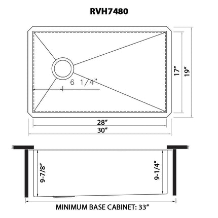 Ruvati 30-inch Slope Bottom Offset Drain Undermount Kitchen Sink Single Bowl Stainless Steel - RVH7480 Ruvati