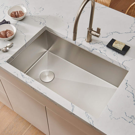 Ruvati 30-inch Slope Bottom Offset Drain Undermount Kitchen Sink Single Bowl Stainless Steel - RVH7480 Ruvati