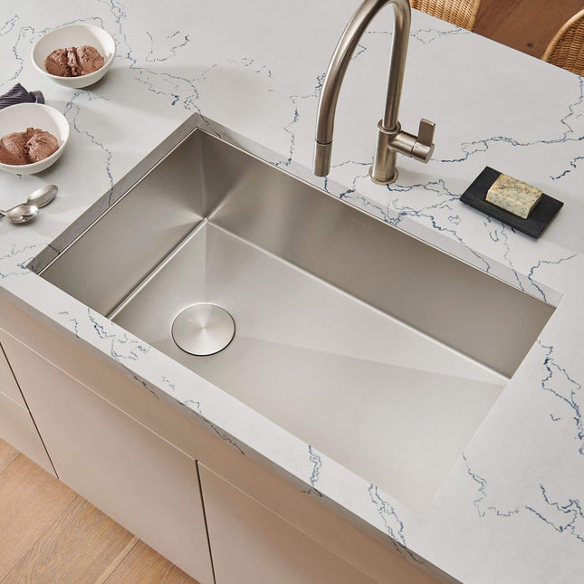 Ruvati 30-inch Slope Bottom Offset Drain Undermount Kitchen Sink Single Bowl Stainless Steel - RVH7480 Ruvati