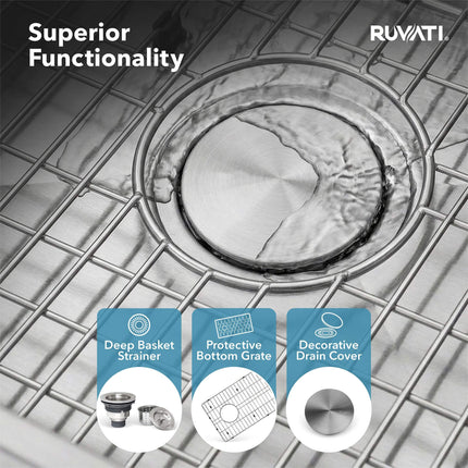 Ruvati 32-inch Slope Bottom Offset Drain Reversible Kitchen Sink Undermount 16 Gauge Stainless Steel - RVH7490 Ruvati