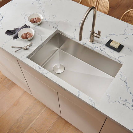 Ruvati 32-inch Slope Bottom Offset Drain Reversible Kitchen Sink Undermount 16 Gauge Stainless Steel - RVH7490 Ruvati