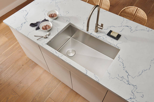Ruvati 32-inch Slope Bottom Offset Drain Reversible Kitchen Sink Undermount 16 Gauge Stainless Steel - RVH7490 Ruvati