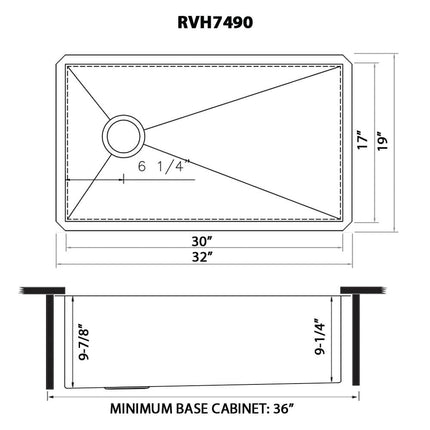 Ruvati 32-inch Slope Bottom Offset Drain Reversible Kitchen Sink Undermount 16 Gauge Stainless Steel - RVH7490 Ruvati