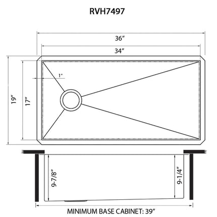 Ruvati 36-inch Slope Bottom Offset Drain Reversible Kitchen Sink Undermount 16 Gauge Stainless Steel - RVH7497 Ruvati
