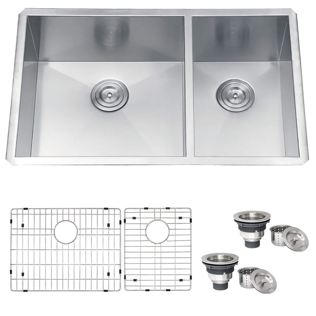 Ruvati 32-inch Undermount 60/40 Double Bowl Zero Radius 16 Gauge Stainless Steel Kitchen Sink - RVH7515 Ruvati