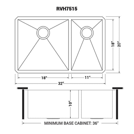 Ruvati 32-inch Undermount 60/40 Double Bowl Zero Radius 16 Gauge Stainless Steel Kitchen Sink - RVH7515 Ruvati