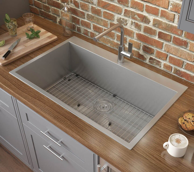Ruvati 33 x 22 Drop-in Topmount 16 Gauge Zero Radius Stainless Steel Kitchen Sink Single Bowl - 1 hole - RVH8000 Ruvati