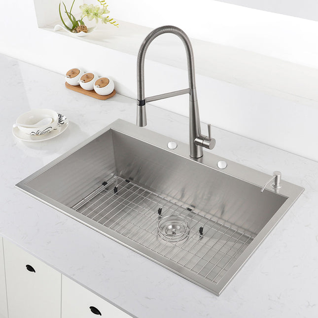 Ruvati 33 x 22 inch Drop-in Topmount 16 Gauge Zero Radius Stainless Steel Kitchen Sink Single Bowl - 4 holes - RVH8001 Ruvati