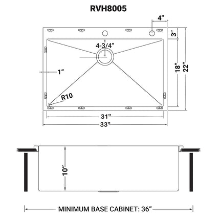 Ruvati 33 x 22 inch Drop-in 16 Gauge Stainless Steel Rounded Corners Topmount Kitchen Sink Single Bowl - RVH8005 Ruvati