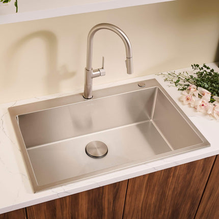 Ruvati 33 x 22 inch Drop-in 16 Gauge Stainless Steel Rounded Corners Topmount Kitchen Sink Single Bowl - RVH8005 Ruvati