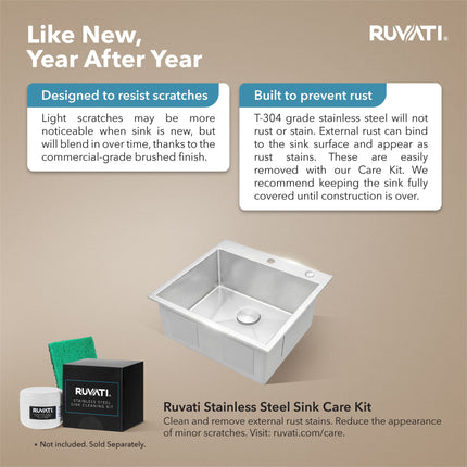 Ruvati 18 x 20 inch Drop-in Topmount Rounded 16 Gauge Stainless Steel Kitchen Sink Single Bowl - RVH8006 Ruvati