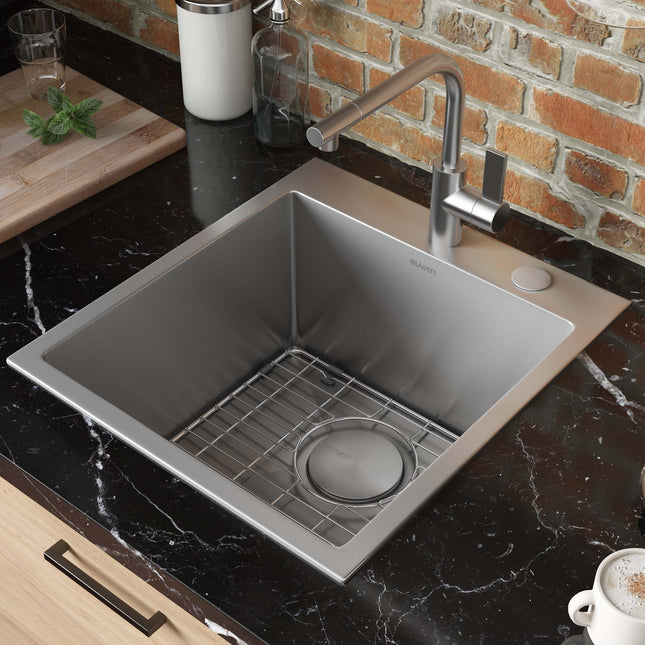 Ruvati 18 x 20 inch Drop-in Topmount Rounded 16 Gauge Stainless Steel Kitchen Sink Single Bowl - RVH8006 Ruvati