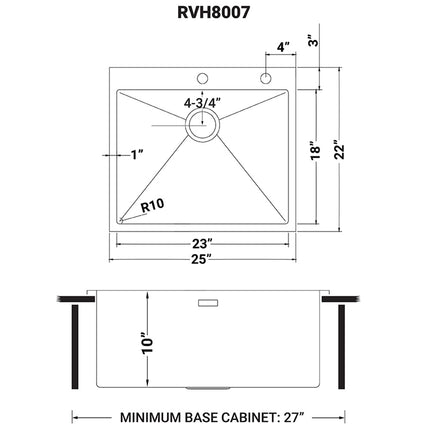 Ruvati 25-inch Drop-in Topmount 16 Gauge Stainless Steel Rounded Corners Kitchen Sink Single Bowl - RVH8007 Ruvati