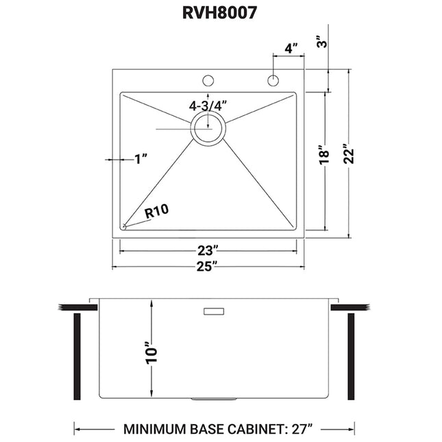 Ruvati 25-inch Drop-in Topmount 16 Gauge Stainless Steel Rounded Corners Kitchen Sink Single Bowl - RVH8007 Ruvati