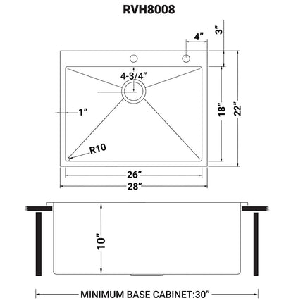 Ruvati 28-inch Drop-in Topmount 16 Gauge Stainless Steel Rounded Corners Kitchen Sink Single Bowl - RVH8008 Ruvati