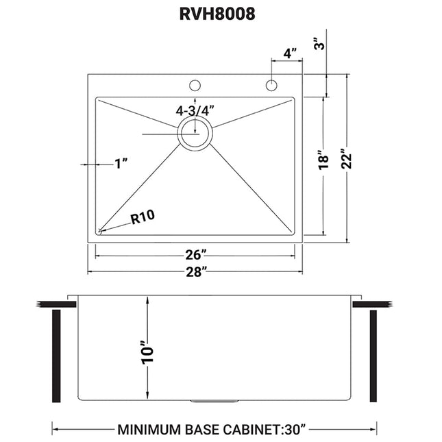 Ruvati 28-inch Drop-in Topmount 16 Gauge Stainless Steel Rounded Corners Kitchen Sink Single Bowl - RVH8008 Ruvati