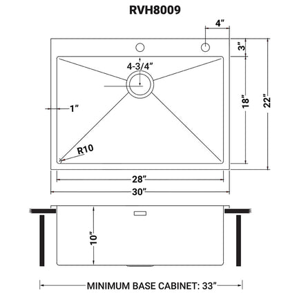 Ruvati 30 x 22 inch Drop-in Topmount 16 Gauge Stainless Steel Rounded Corners Kitchen Sink Single Bowl - RVH8009 Ruvati