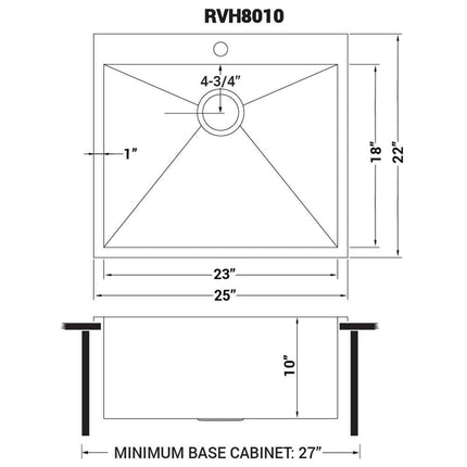 Ruvati 25" Drop-in Topmount 16 Gauge Stainless Steel Single Bowl Kitchen Sink - RVH8010 Ruvati