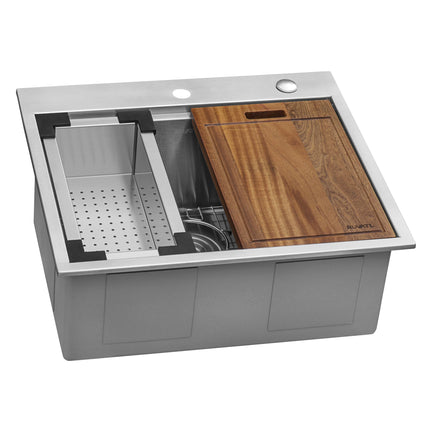 Ruvati 25 x 22 inch Workstation Drop-in Topmount 16 Gauge Stainless Steel Rounded Corners Ledge Kitchen Sink Single Bowl - RVH8023 Ruvati